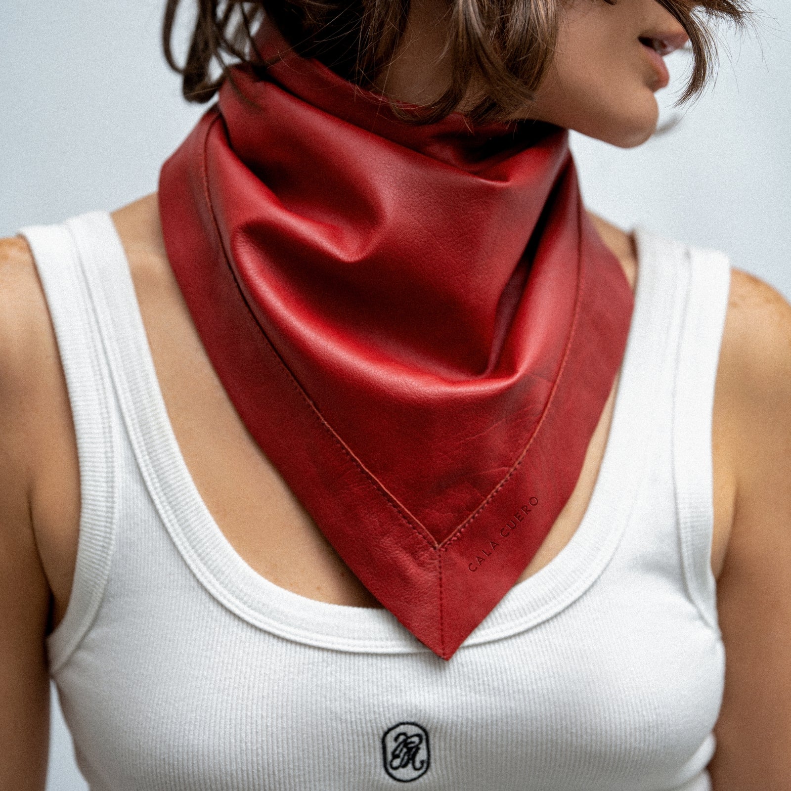 Marea Leather Square Scarf 75 Red (006)
